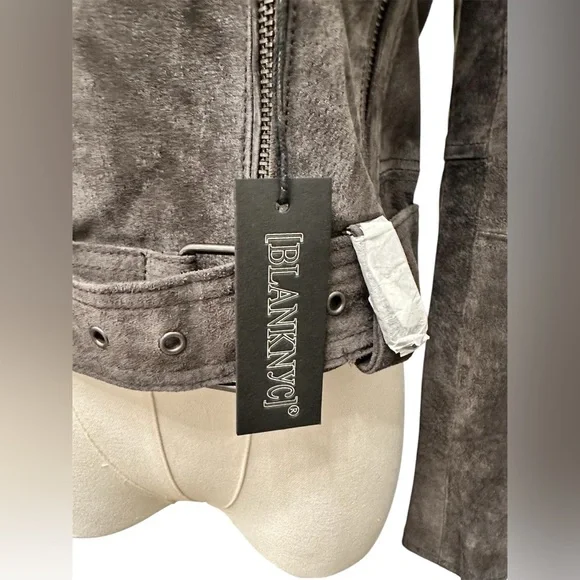 BLANK NYC Leather Suede Moto Jacket French Gray Dark Gray Accents Women XS NWT - Picture 9 of 13